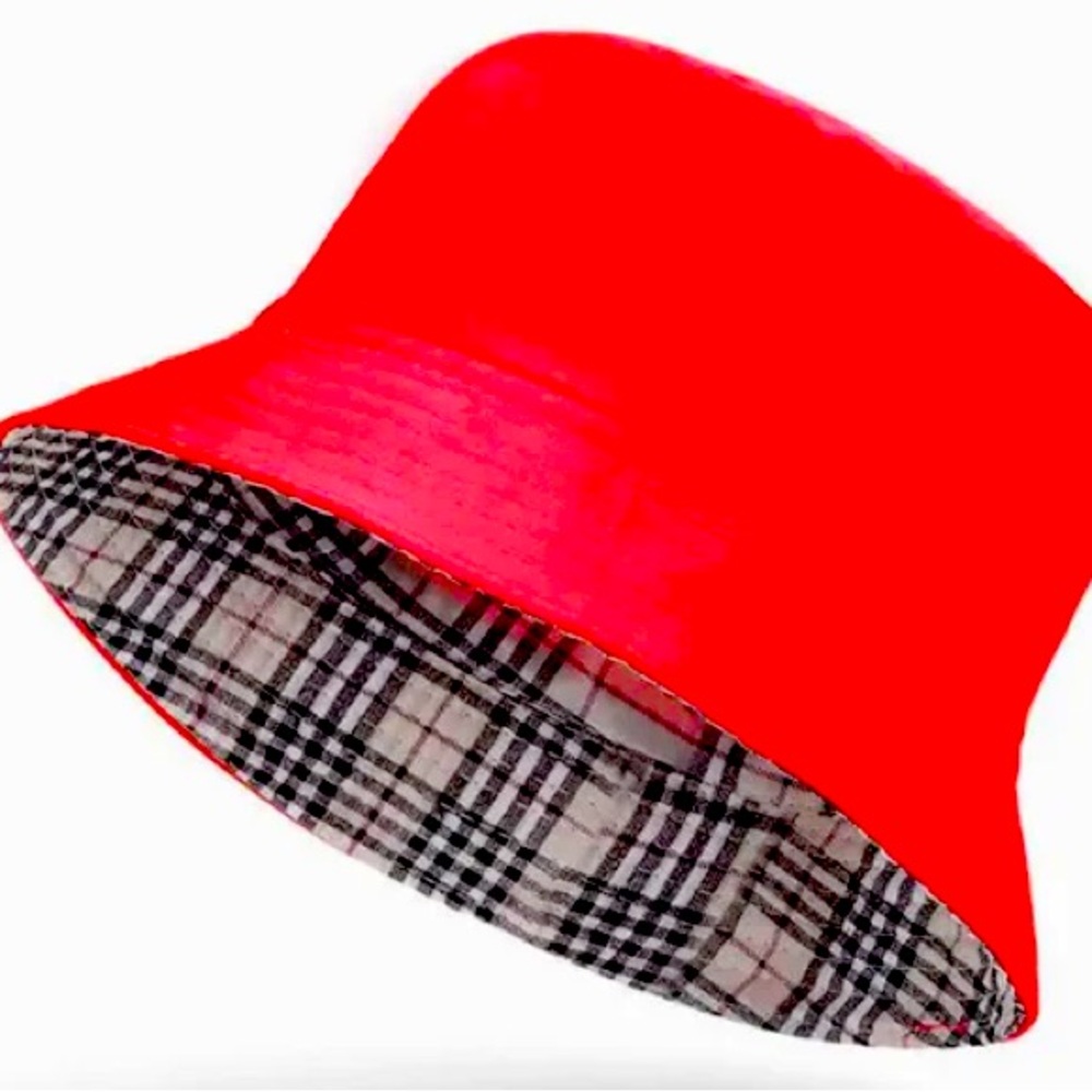 Plaid Bucket Hat with Red Reversible Lining Bucket Hat